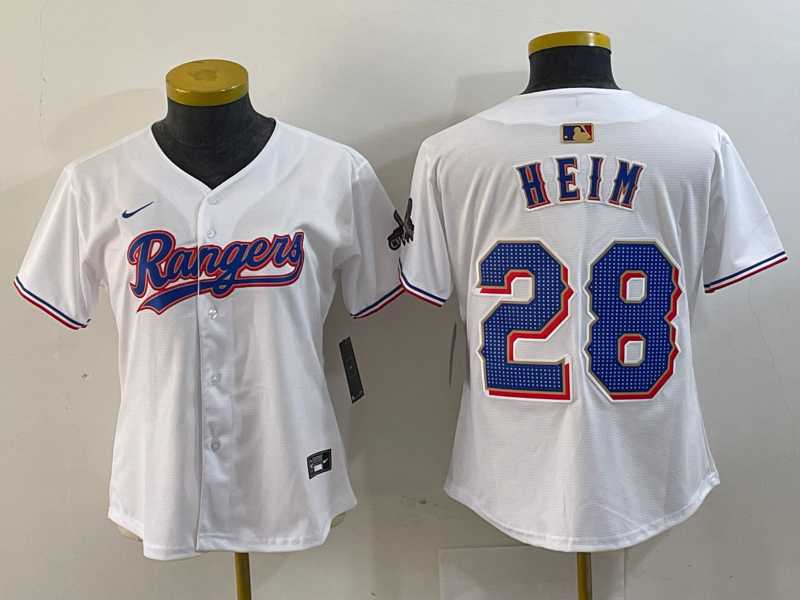 Womens Texas Rangers #28 Jonah Heim White 2024 Gold Collection Limited Cool Base Jersey